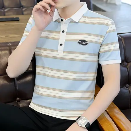 带领POLO衫男夏季有领短袖t恤成熟稳重帅气夏装纯棉潮牌翻领体恤商品大图