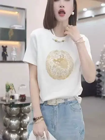 新中式国风盘扣短袖t恤女春夏新款休闲洋气时尚百搭打底上衣潮款图片