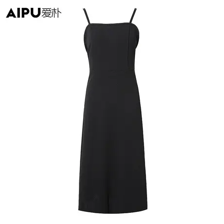 爱朴气质大码女装2024夏季新款胖mm简约高腰显瘦遮肉吊带连衣裙女商品大图