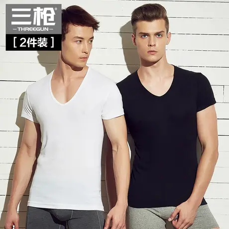 三枪新疆棉纯棉男士短袖T恤爸爸中年大码青年汗衫汗布宽松老头衫商品大图