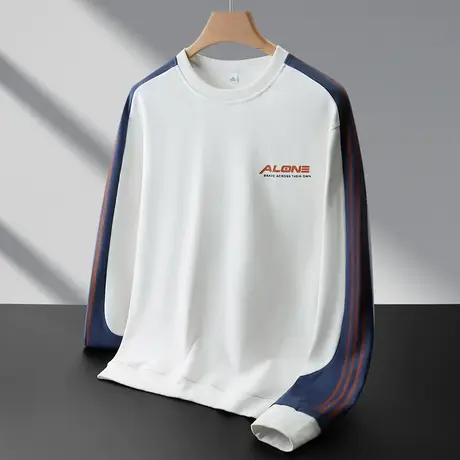 秋冬季潮牌三条杠条纹撞色拼接圆领套头运动卫衣男士tT恤2023新款商品大图