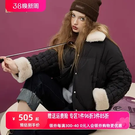 妖精的口袋毛领黑色短款羽绒服女2022冬季新款小个子加厚保暖外套图片