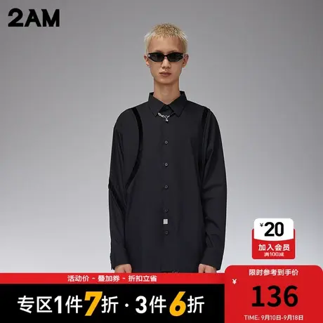 卡宾潮牌2AM暗黑解构风黑色宽松休闲衬衫图片