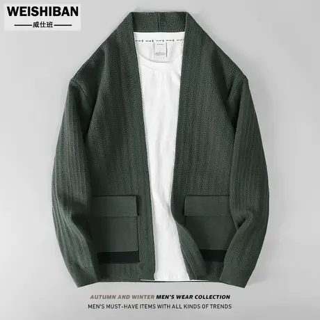 日系休闲毛衣外套男2022秋冬季男装厚款长袖外穿针织衫V领毛开衫商品大图