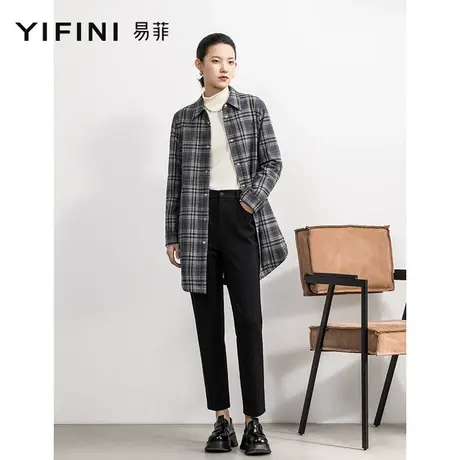 Yifini/易菲休闲宽松小脚裤女秋冬新款深蓝色九分裤通勤百搭商品大图