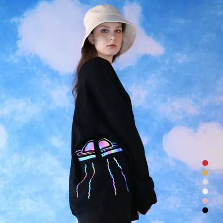 卫衣女2023秋冬情侣装炸街日系反光黑色上衣大码纯棉学生班服定制商品大图