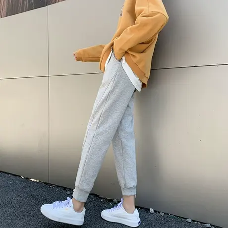 春秋薄款运动裤女宽松2022新款休闲秋冬加绒灰色小个子束脚裤子商品大图