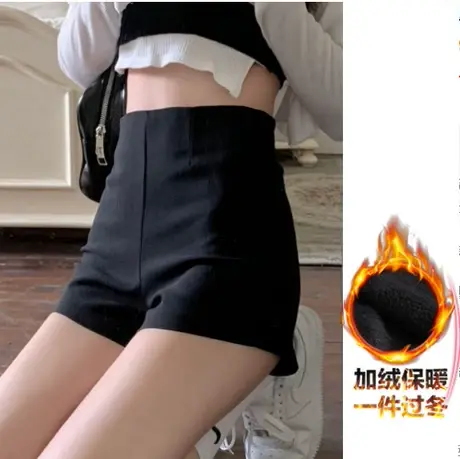 2023年新款黑色短裤女秋冬加绒阔腿外穿打底高腰a字显瘦百搭靴裤商品大图