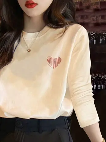 欧货仿棉女士长袖t恤夏季2023新款秋装美式复古内搭打底衫上衣商品大图