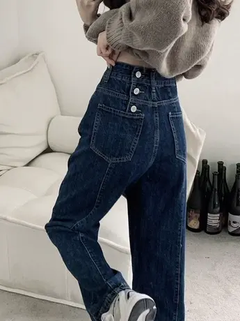 高腰牛仔裤女春夏装2023新款小众设计感大码显瘦拖地直筒阔腿裤子图片