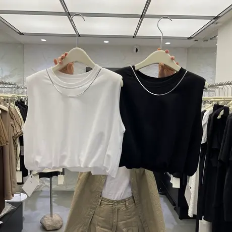纯棉夏装无袖T恤女2023新款宽松显瘦韩版chic港味短款收腰上衣潮商品大图
