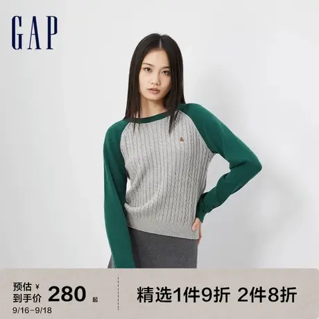 Gap女装秋冬2023新款LOGO撞色插肩袖圆领毛衣714970宽松上衣图片