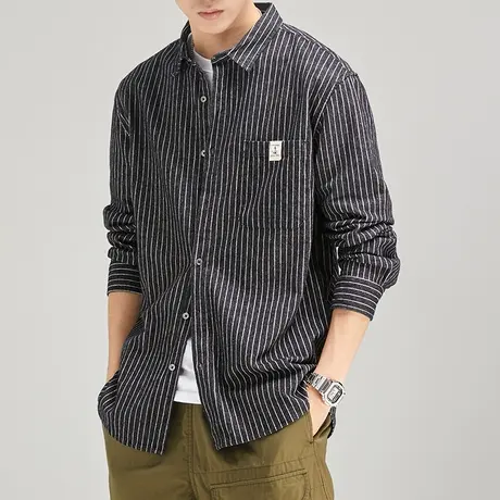 Modi Nick/摩帝尼克复古舒适休闲男士衬衫纯色经典条纹潮流男款图片