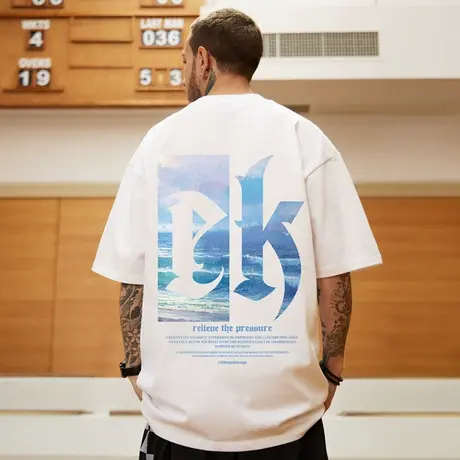 高街短袖t恤大码男装纯棉宽松男士夏季oversize美式上衣服ins潮牌商品大图