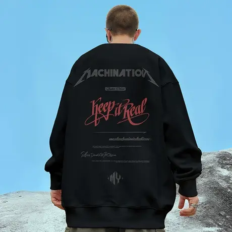 国潮oversize港风圆领卫衣男潮牌ins潮流大码男装秋冬季加绒外套商品大图