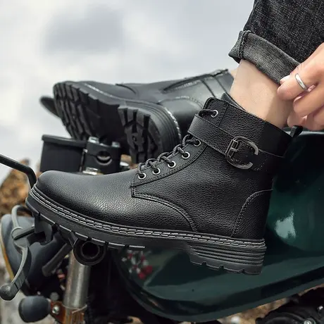 马丁靴男时尚钓鱼鞋防滑厨房黑色工作鞋洗车防水鞋户外雨靴水鞋男商品大图