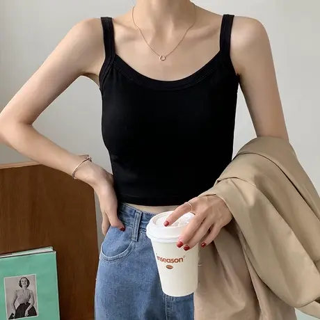 小吊带背心女款内搭夏外穿运动无袖T恤设计感短款上衣工字遮副乳图片