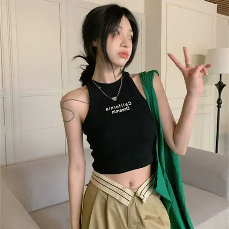 设计感小众纯棉吊带背心女夏季甜辣风外穿修身显瘦短款工字bm上衣商品大图