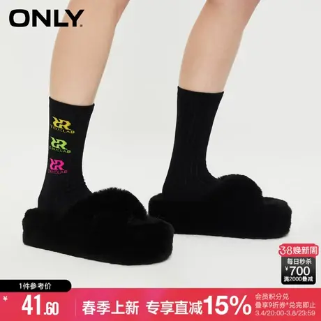 ONLY2024春季新款时尚潮流字母竖条纹弹力中筒袜子女|12411Q006图片