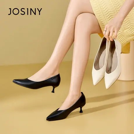 Josiny/卓诗尼工作鞋2023秋季新款尖头细跟浅口一脚蹬不累脚单鞋商品大图