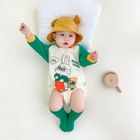 新生婴儿连体衣服夏季薄款套装纯棉空调睡衣宝宝夏装长袖哈衣爬服商品大图