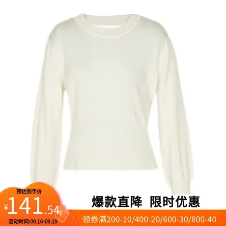 【艾格】2023春季新款露背收腰上衣女圆领灯笼袖针织衫官方旗舰店图片