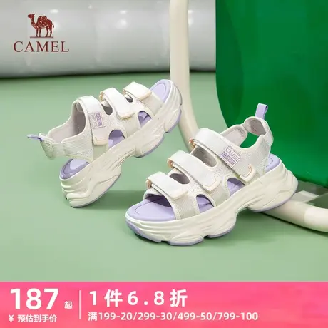 骆驼女鞋2023年夏季新款ins潮女休闲增高厚底凉鞋复古运动沙滩鞋商品大图