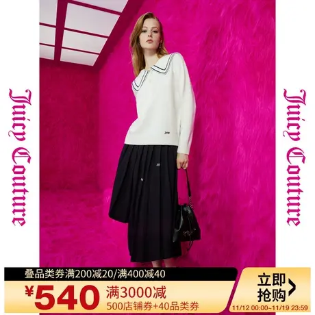 Juicy Couture橘滋23初秋冬新款雪鸢白羽logo纽扣海军领女式毛衣图片
