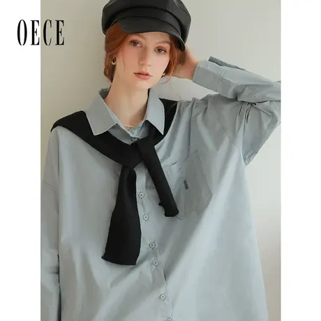 【9.20上新】Oece复古BF风衬衫女2023秋冬季新款女装宽松衬衣上衣图片