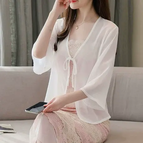 短款冰丝防晒开衫外套披肩夏季配裙子雪纺衫时尚洋气上衣外搭罩衫商品大图