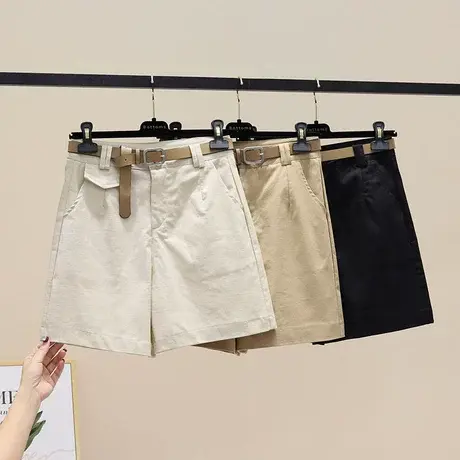工装五分裤女2023夏季宽松直筒裤高腰工装短裤女休闲大码中裤ins商品大图