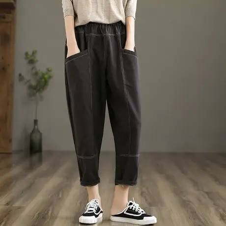 dza 工装九分裤高腰显瘦百搭直筒裤2022新款秋季女士休闲裤哈伦裤商品大图