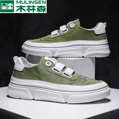 木林森帆布鞋男士爆款春季厚底雨伞布运动休闲板鞋一脚蹬懒人布鞋商品大图