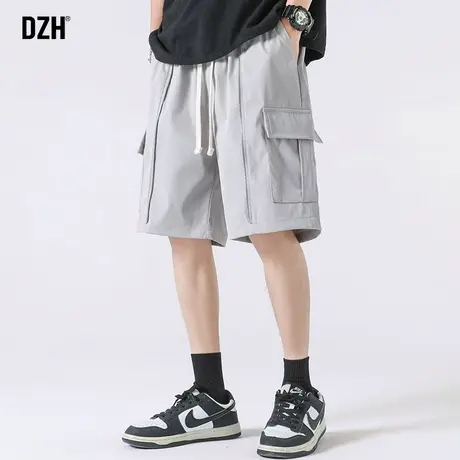 男生灰色工装五分裤男夏季休闲宽松裤子2023新款薄款短裤美式运动商品大图
