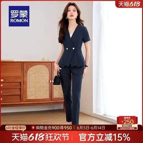 罗蒙女士通勤气质短袖西服套装2025夏季新款时尚职业修身显瘦外套商品大图