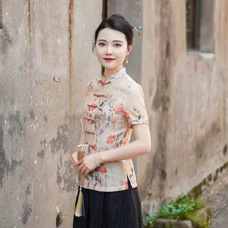 筠雅夏季新款唐装女中国风改良旗袍上衣显瘦百搭新中式女装24R623商品大图