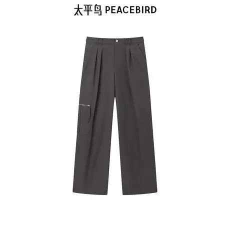 太平鸟工装直筒长裤2025年春夏新款高腰灰色休闲裤A3GBF1122图片
