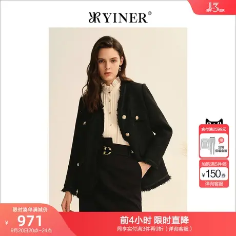 【小香风】YINER音儿女装2022秋新款短款赫本粗花呢外套商品大图