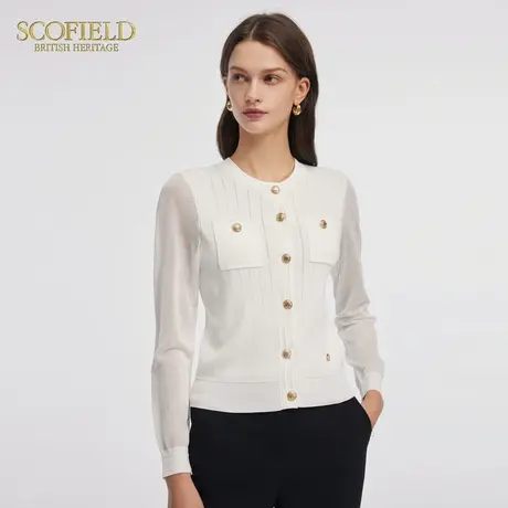 Scofield女气质长袖空调衫摩登感金扣针织衫秋季针织外套夏季商品大图