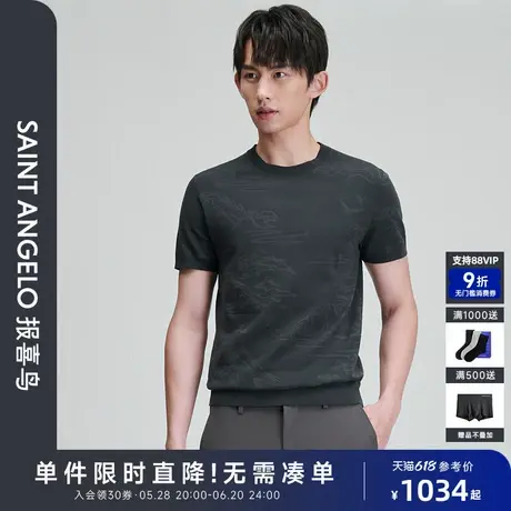 【弹力棉】报喜鸟春季新款男士时尚休闲短袖圆领T恤衫上衣火山灰商品大图