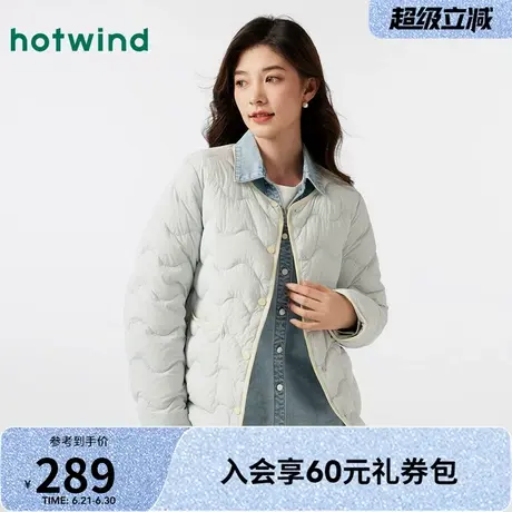 热风羽绒服2024年冬季新款女士圆领轻薄羽绒服宽松内搭面包服外套图片