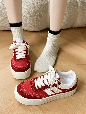 厚底小白鞋女ins潮小众原创薄款透气2023年春秋新爆款帆布板鞋子商品大图