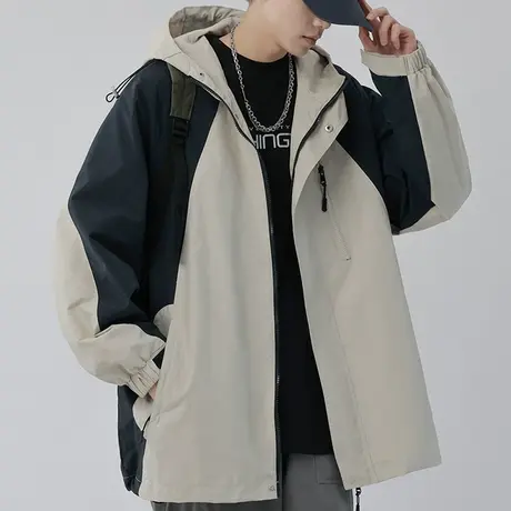 男士工装冲锋衣外套男春秋款潮流百搭2023年新款连帽夹克潮牌男装商品大图