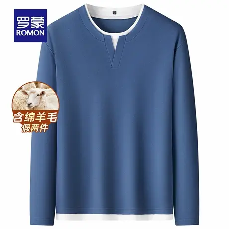 【含绵羊毛】罗蒙男士假两件圆领长袖T恤2025秋季新款套头打底衫商品大图