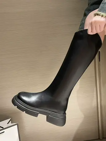 长筒靴女2023秋冬季新款小个子粗腿靴子不过膝显瘦骑士靴V口长靴商品大图