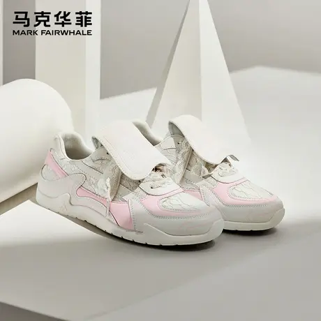 马克华菲德训鞋女士2025新款秋季粉色花边休闲板鞋时尚软底运动鞋商品大图