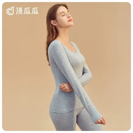 顶瓜瓜保暖内衣女打底纯棉大码秋衣秋裤印花薄款女士套装棉毛衫冬图片