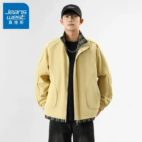 N5真维斯外套男2025新款秋季美式潮牌假两件上衣服男士春秋装夹克商品大图