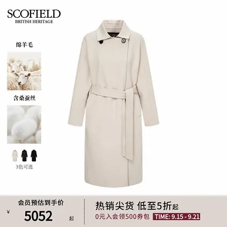 【含羊毛】Scofield女装简约翻领偏门襟大衣含桑蚕丝2025冬季新品商品大图