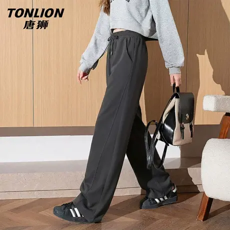 唐狮官方深灰色运动裤女款2026新款春秋款女士宽松显瘦直筒裤子VB图片